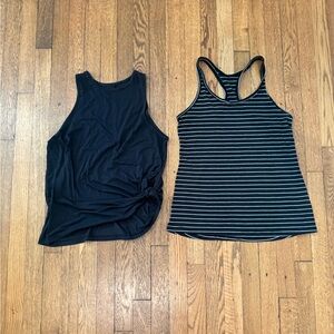 Asics Black Solid Knot Tank & Black-White Striped Racerback Tank